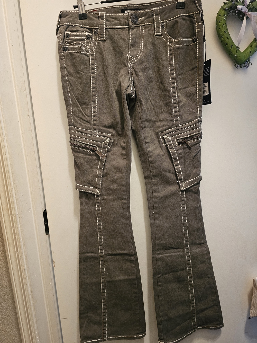 Nwt True Religion Becca Cargo Boot Cut Pants Kalamata Brown Big T Stitch Size 25